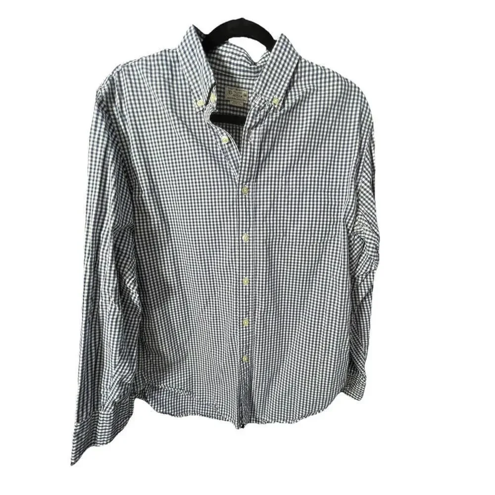Tailored by J. Crew Mens 100% Cotton Med White Gingham LS Shirt Classic Sz M